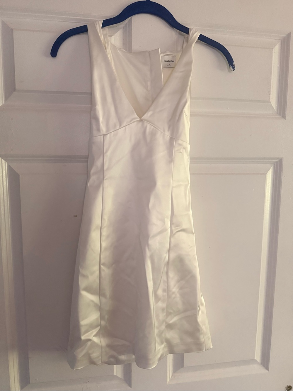 Sunday Best White Satin V-Neck A-Line Dress